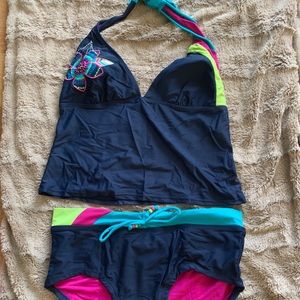 Navy Blue Tankini with Flower